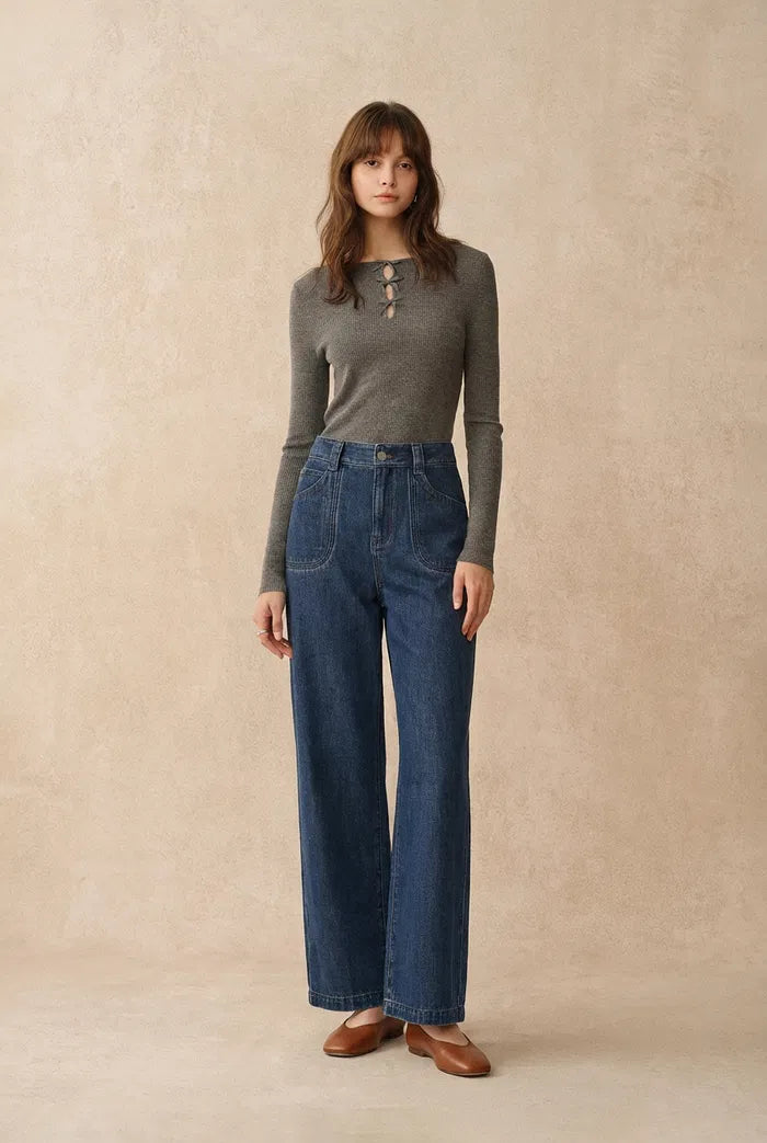 Britt Cropped Straight Leg Jeans in Cotton Denim
