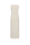 Sibilla Maxikleid mit Mehrfach-Stickerei und Häkelarbeit aus Baumwollstrick