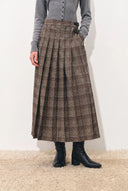 Yehudit geplooide midirok met ruitpatroon van een wolmix