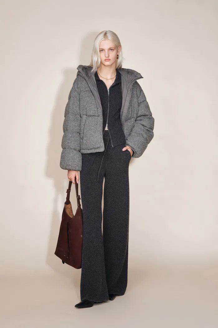 Ethel Hooded Down Jacket in Merino Wool Cable Knit