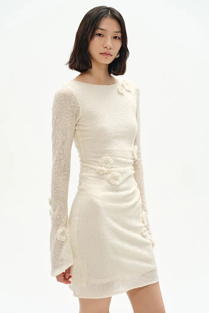 Esme Hand Crocheted Long Sleeved Short Dress in Merino Wool Blend S Esme Hand Crocheted Long Sleeved Short Dress in Merino Wool Blend S
