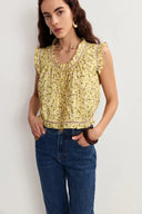 Floris Floral Sleeveless Blouse Top in Mulberry Silk Cotton