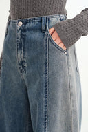 Paz Yellowish Baggy Washed Jeans in Cotton Denim