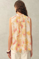 Ensemble blouse sans manches et pantalon en crêpe double de soie Charlotte à motif floral peint à la main
