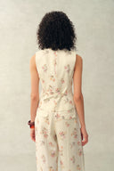 Flora Floral Sleeveless Vest Top in Linen Blend Suiting