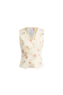 Flora Floral Sleeveless Vest Top in Linen Blend Suiting