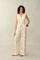 Flora Floral Sleeveless Vest Top in Linen Blend Suiting