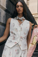 Flora Floral Sleeveless Vest Top in Linen Blend Suiting