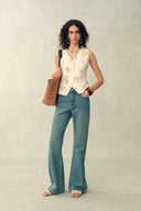Flora Floral Sleeveless Vest Top in Linen Blend Suiting