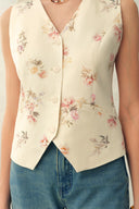 Flora Floral Sleeveless Vest Top in Linen Blend Suiting