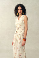 Flora Floral Sleeveless Vest Top in Linen Blend Suiting