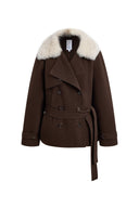 Freya Belted Low Waist Cropped Coat in Wool Blend