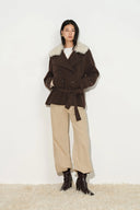 Freya Belted Low Waist Cropped Coat in Wool Blend