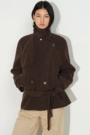 Freya Belted Low Waist Cropped Coat in Wool Blend