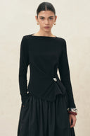Freya Waist Knot Metal Buckle Top in Cotton Blend