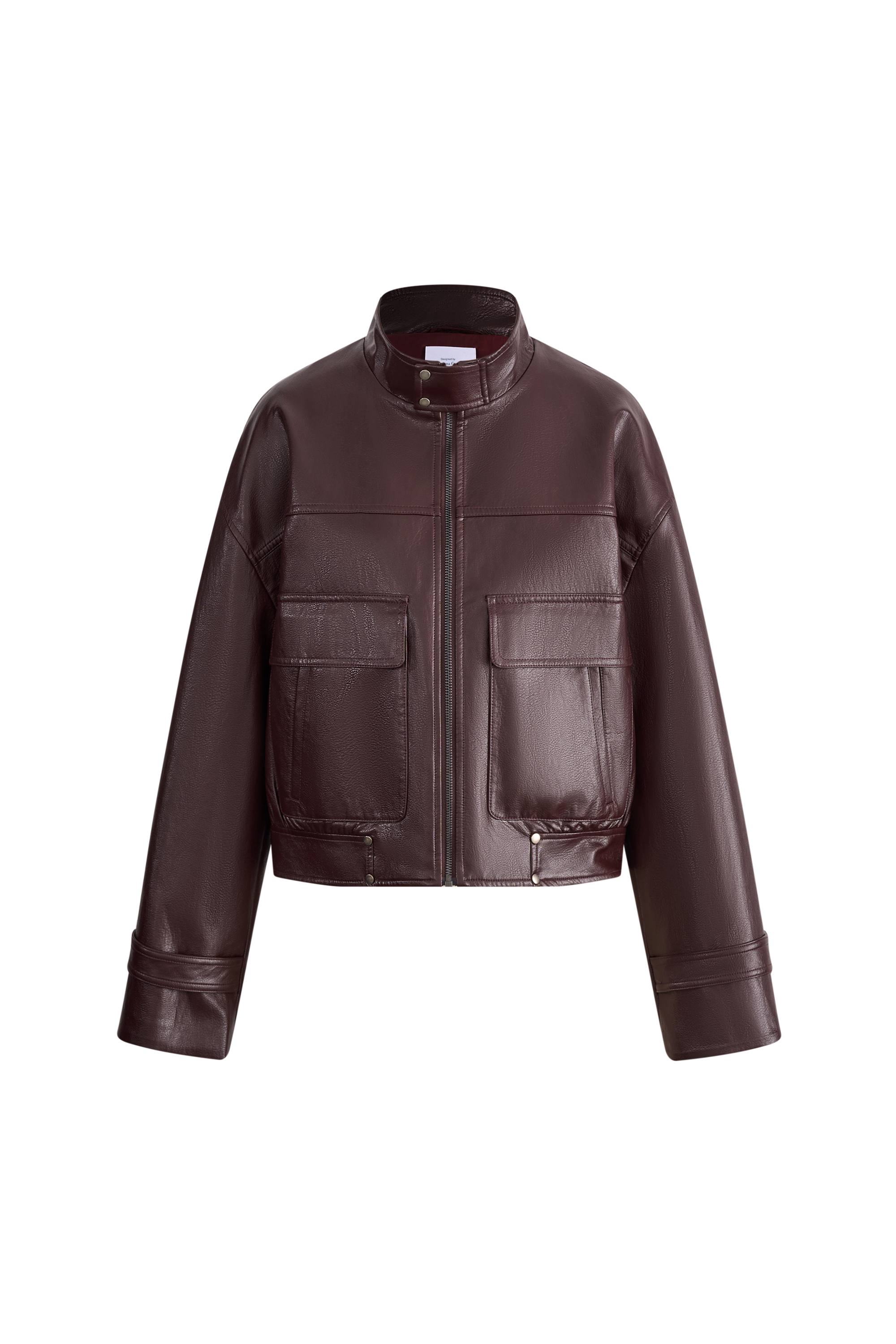Gia Trench Style Collar Short Jacket in Faux Leather – fbrq.com