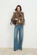 Gianna Knit Panel Faux Fox Fur Jacket