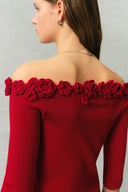 Giulietta 3D Floral One Shoulder Short Sleeve Knit Top in Triacetate