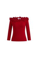 Giulietta 3D Floral One Shoulder Short Sleeve Knit Top in Triacetate