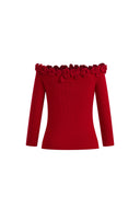 Giulietta 3D Floral One Shoulder Short Sleeve Knit Top in Triacetate
