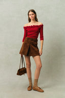 Giulietta 3D Floral One Shoulder Short Sleeve Knit Top in Triacetate
