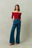 Giulietta 3D Floral One Shoulder Short Sleeve Knit Top in Triacetate