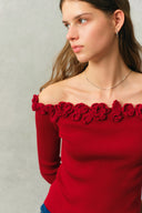 Giulietta 3D Floral One Shoulder Short Sleeve Knit Top in Triacetate