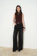 Glaire Curved Yoke Wide Leg Jeans in Cotton Denim