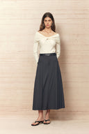 Gloria Pleated High Waist Skirt in Wool Blend