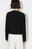 Grace Contrast Trim Boxy Cropped Cardigan in Wool Cotton Blend