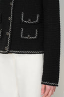 Grace Contrast Trim Boxy Cropped Cardigan in Wool Cotton Blend