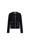 Grace Contrast Trim Boxy Cropped Cardigan in Wool Cotton Blend