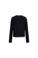 Grace Contrast Trim Boxy Cropped Cardigan in Wool Cotton Blend