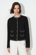Grace Contrast Trim Boxy Cropped Cardigan in Wool Cotton Blend