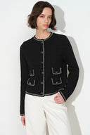 Grace Contrast Trim Boxy Cropped Cardigan in Wool Cotton Blend