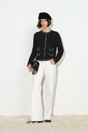 Grace Contrast Trim Boxy Cropped Cardigan in Wool Cotton Blend