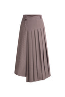 Pleated houndstooth wrap midi skirt with V cut waistband and asymmetric pleats