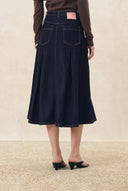 Grace Topstitched Pleated Skirt in Lyocell Denim