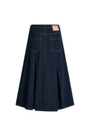 Grace Topstitched Pleated Skirt in Lyocell Denim