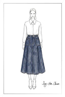 Grace Topstitched Pleated Skirt in Lyocell Denim