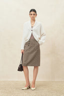Gracia White One Button Batwing Sleeve Knit Cardigan in Wool Blend