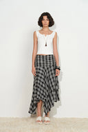Gracie Ruched Asymmetric Plaid Skirt