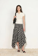 Gracie Ruched Asymmetric Plaid Skirt