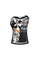 Gracie Scarf Panel Tie Shoulder Sleeveless Top in Viscose