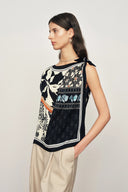 Gracie Scarf Panel Tie Shoulder Sleeveless Top in Viscose