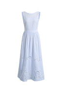 Gracie Striped Embroidered Open-back Sleeveless Dress in Crinkled Cotton