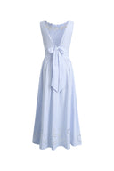 Gracie Striped Embroidered Open-back Sleeveless Dress in Crinkled Cotton