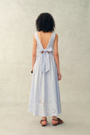 Gracie Striped Embroidered Open-back Sleeveless Dress in Crinkled Cotton