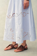 Gracie Striped Embroidered Open-back Sleeveless Dress in Crinkled Cotton