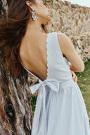 Gracie Striped Embroidered Open-back Sleeveless Dress in Crinkled Cotton